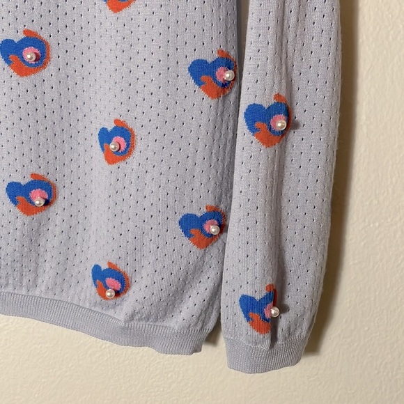 MARC JACOBS Glass Pearl Embellished Long Sleeve Sky Blue Wool Shirt Made Italy - Picture 4 of 12